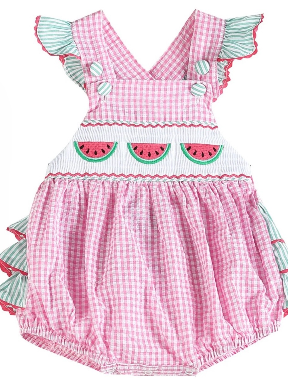 Pink Gingham Watermelon Smocked Bubble